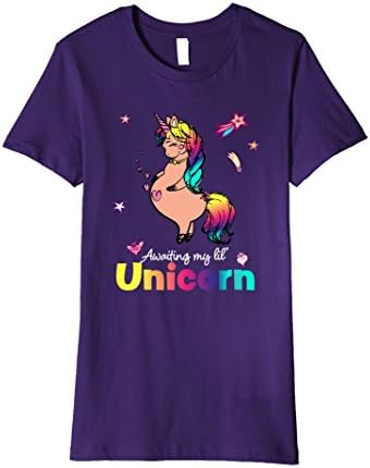 Womens Maternity Shirt Funny Awaiting My Lil Unicorn 2 T-Shirt XL Purple