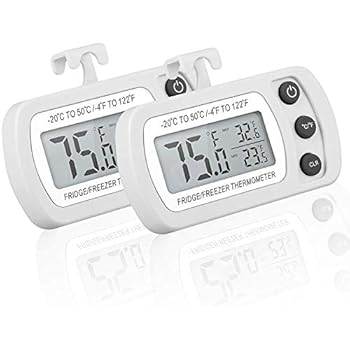 Digital Refrigerator Thermometer, EEEKit 2-Pack Mini Freezer Fridge Room Thermometer Waterproof for Kitchen/Home/Restaurants/Bars, Indoor/Outdoor LCD Display, ℃/℉ Switch + Max/Min Record