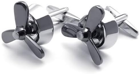 Fayumei TM High Quality 2pcs Plane Airplane Aircraft Propeller Mens Shirts Cufflinks Wedding Cuff Buttons, Black Silver, 1 Pair Set Unique Cufflinks for Men with Gift Box