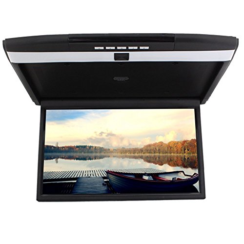 17 inch Widescreen LCD Monitor High Resolution Roof Mount Car Flip Drop Down Overhead Support HDMI FM transmit SD/USB Input