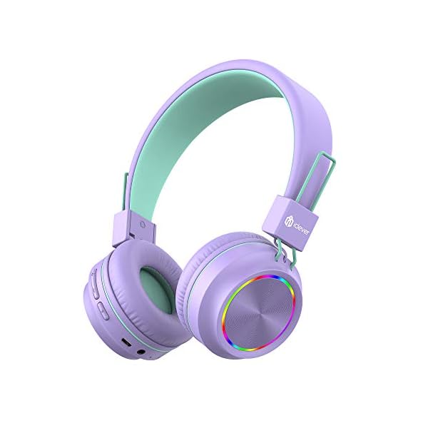 Bluetooth-Kids-Headphones-iCleverColorful-Lights-LED-Kids-Headphones-Wireless-and-Wired-with-MIC-Volume-Control-Foldable-for-SchoolTravel iClever Bluetooth Kids Headphones, BTH03 Colorful LED Lights Kids Wireless Headphones with MIC, Volume Control, Stereo…
