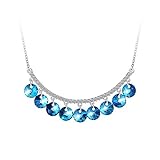 PLATO H Ocean Blue Drops Pendant Necklace Woman Girls Fashion Necklace Drop Dangle Hanging Round Necklace with Swarovski Crystals Fashion Jewelry Gift for Her, 18
