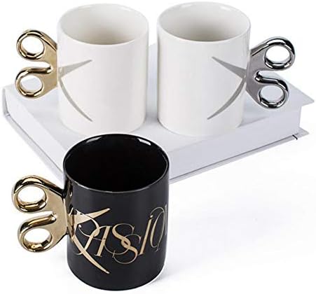 Coffee Mug UBHOME - Creative Scissors Handle Gift Idea – Funny Tumbler and cups (Black-Gold handle)