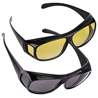 Night Driving Glasses, VONKY 2 Pack Anti Glare Night Vision Goggles for Safe Driving + UV Protection Sunglasses Over-Eyeglasses for Eyeglass Wearers