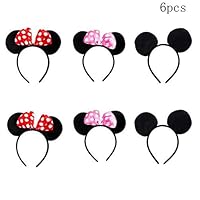 TTBD 6 Pcs Mickey Minnie Mouse Ears for Boys & Girls Birthday Party Theme Park Costume Play Celebration (Red,Pink,Black)