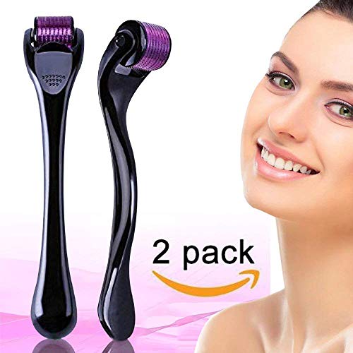 2 Pack Micro 540 Needles Derma Roller 0.25mm & 0.5mm Facial & Body Skin Care Tools to Reduce Wrinkles, Cellulite, Sun Damage, Stretch Marks, Scars And Pore Size, Massage Hair Growth Body Massager