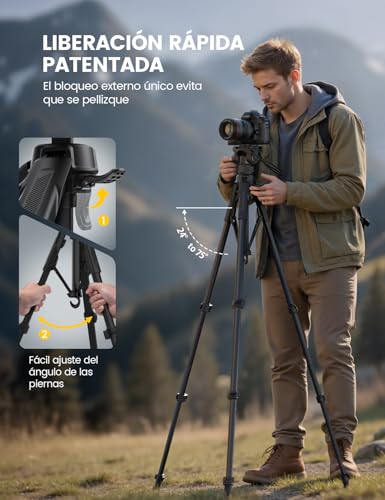 Lamicall Trípode para Cámara Fotografica - 170cm Despliegue Rápido de Patas Patentado, Carga Máx. 8kg,Aluminum Tripie Celular para Video, Fotografía, con Bolsa de Transporte, para DSLR, iPhone, GoPro