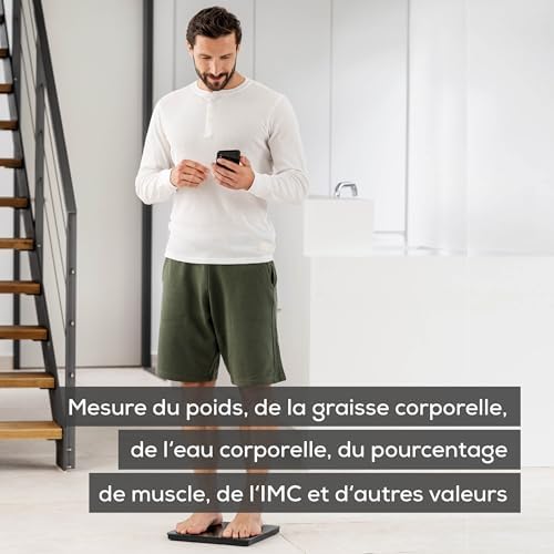 BF 500 pèse-personne numérique avec Bluetooth & application, mesure de la graisse corporelle, pourcentage de muscle, besoin en calories, etc. transfert de données vers Apple Health & co.