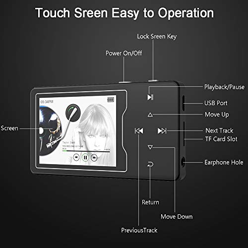 MP3/MP4 Player, 16GB Bluetooh Music Player 2.4" Large Screen Hi-Fi Stereo Sound Music Player with Touch Buttons Support FM Radio, Voice Recorder, Video Play, Text Reading(Wired Headphones Included)