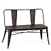 COSTWAY Industrial Dining Bench 2 Person Mid-Century Vintage Wood Seat Metal Backrest and Legs Indoor Outdoor Patio Garden Bench with Floor Protectors