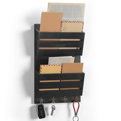 Wall-mounted Wood Key and Mail Holder