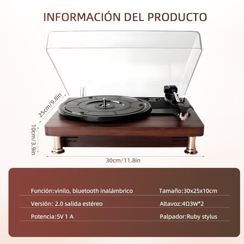 Vitrola Toca Disco Vinil Automático com Transmissão Correia Tocador Vintage Audiotecnica Velocidades 33/45 RPM Vitrola Retro Bluetooth Alto-Falante Estéreo Audio Technica Reprodução Vinil 3 Velocidad