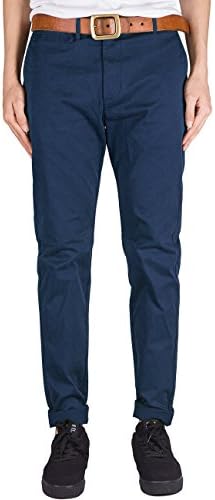 THE AWOKEN Mens Business Casual Pants Chino Trousers Straight Styles Black (Navy Blue, S)