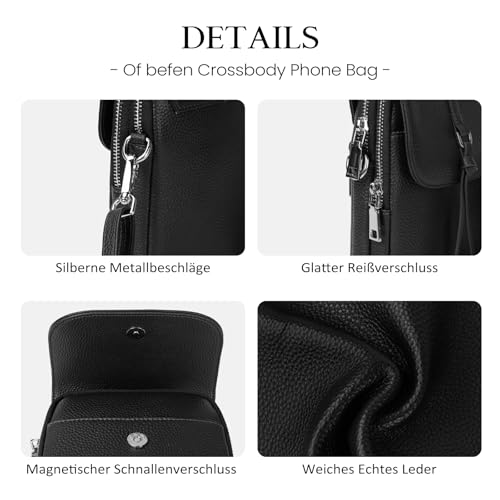 befen Genuine Leather Mobile Phone Case for Hanging, RFID Blocking Mobile Phone Shoulder Bag, Women's Small Handbag, Leather, Mobile Phone Case with Purse for Hanging, Crossbody Bag with Adjustable