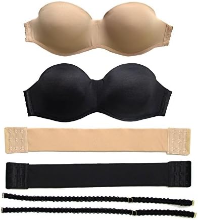The Bra Lab - "All About the Basics" Convertible Strapless Balconette Bra Set, Black &amp; Beige, 30-34 DD