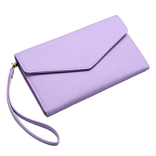 Krosslon Rfid Passport Holder Wristlet Travel Wallet Trifold Documents Organizer Slim Purse, Fit US UK CA Passport Cover Traveling Accessories for Women, Lavender Purple(212#) - Thumbnail 6