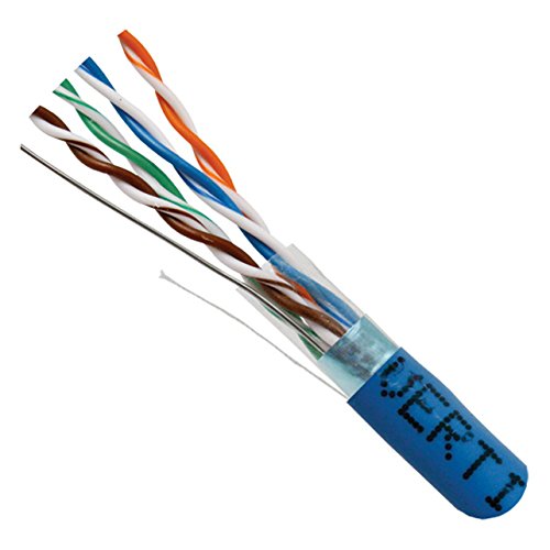 Vertical Cable Cat5e, 350 MHz, Shielded, 24AWG, Solid Bare Copper, 1000ft, Blue, Bulk Ethernet Cable