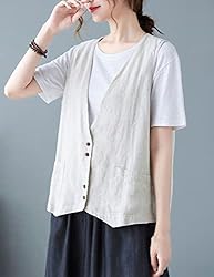 Zontroldy Womens Cotton Linen Vest Casual Loose V