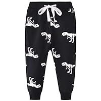 GLEAMING GRAIN Little Boys Black Dinosa Jogger Pants Toddler Boys