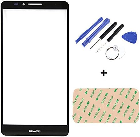 Huawei Ascend Mate 7 Front Screen Outer Glass Lens Replacement with Adhesive Tape and Tool Kit (Black)