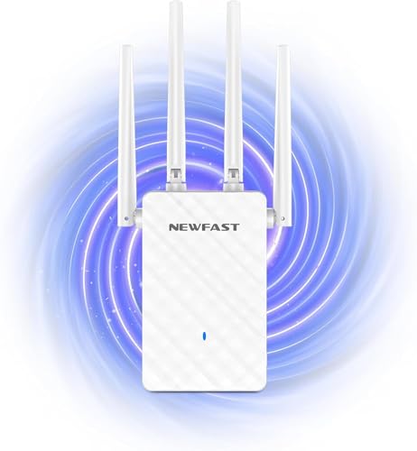 NEWFAST Repetidor WiFi 300N Amplificador Señal WiFi, 2.4GHz Banda única, Amplificador Wi-Fi 4xAntenas de Alta Ganancia, 1 pc LAN/WAN Puerto,WPS, Función Repetidor/Router/Ap