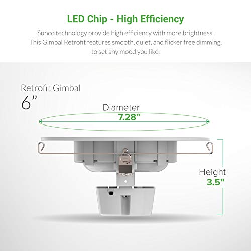 Sunco Lighting 5 Inch/6 Inch Gimbal LED Downlight, 12W=60W, 2700K Soft White, 800 LM, Dimmable, Adjustable Recessed Ceiling Fixture, Simple Retrofit Installation - Thumbnail 7