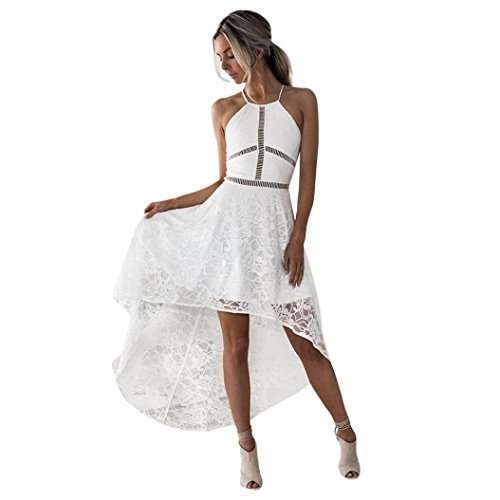 Danhjin Women's Sexy Hollow Out Spaghetti Straps Bodycon Tunic Top Backless Cocktail Midi Dresses (WH, L)