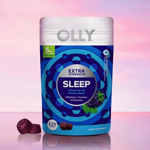 OLLY EXTRA STRENGTH SLEEP GUMMY, OCCASIONAL SLEEP SUPPORT SUPPLEMENT*, 5 MG MELATONIN, L-THEANINE, BLACKBERRY ZEN FLAVOR, 60 DAY SUPPLY – 120 COUNT (PACKAGING MAY VARY)