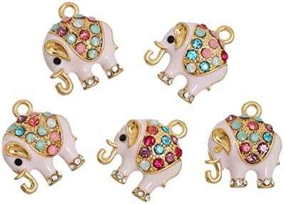 5PCs Enamel Rhinestone Elephant Charm Pendant 18mmx15mm