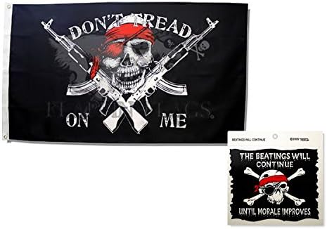 Jolly Roger Pirate Flag Dont Tread On Me with Pirate Sticker Bundle: One 3x5 Ft Flapping Flag and One 4.75x4.75 Inch Vinyl Sticker