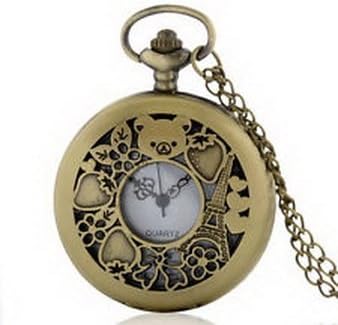 Pixle Pocket Watch - Antique Bronze Rilakkuma Bear Vintage Pocket Watch Pendant Necklace Quartz Chain