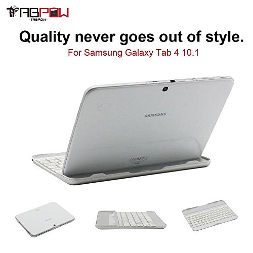 T530 Bluetooth Keyboard Case, T530 Bluetooth Keyboard Cover, TabPow White Ultra-Slim Aluminium Wireless Bluetooth Keyboard Case Dock Stand for Samsung Galaxy Tab 4 10.1 Inch T532
