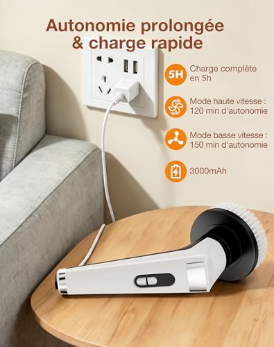 Electric Cleaning Brush with 9 Heads, 3 Adjustable Speed, Extendable Handle, with LED Light, IPX8 Waterproof, Rotating Brush for Bathroom, Kitchen, Floors and Car