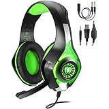TURN RAISE 3.5mm Stereo Gaming Headset for PS4, PC, Xbox One Controller, Noise Cancelling Over Ear Headphones with Mic, LED Light, Bass Surround, Soft Memory Earmuffs for PC, Laptop,Tablet,Smartphones