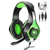 TURN RAISE 3.5mm Stereo Gaming Headset for PS4, PC, Xbox One Controller, Noise Cancelling Over Ear Headphones with Mic, LED Light, Bass Surround, Soft Memory Earmuffs for PC, Laptop,Tablet,Smartphones