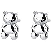 Cute Bear Small Stud Earrings 999 Sterling Silver for Women Lovely Animal Tiny Cartilage Tragus Earring Studs Statement Post Fashion Jewelry