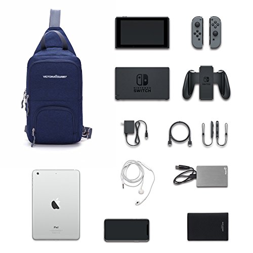 Victoriatourist WANDF Switch Travel Bag, for Nintendo Switch Console, Dock, Joy-Con Grip & Switch Accessories, Protective Storage Sling Backpack Shoulder Bag for Nintendo Switch and iPad (blue-2) - Thumbnail 5