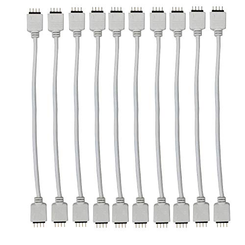 HUALAND 10pcs White 0.3M 0.98ft 4 Color RGB Extension Cable LED Strip Connector Extension Cable Cord Wire 4 Pin LED Connector,RGB Extender,led Strip Jumper, for SMD 5050 3528 2835 RGB LED Light Strip