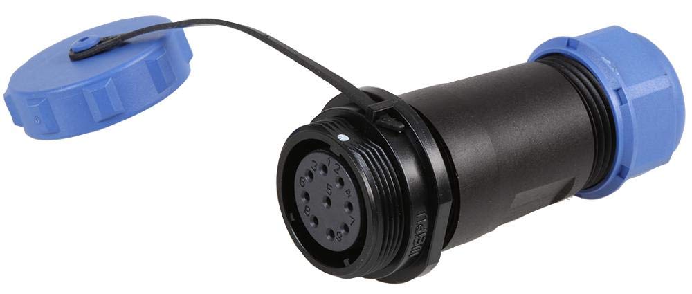 PRO ELEC 9-Pole Circular Threaded Inline Socket – IP68 Waterproof, 7-12mm Cable, 500V AC, 5A, Nylon Body with Gold Contacts – PELR0182