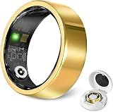 Smart Ring for Men Women, Fitness Tracker Health Ring with Sleep Monitoring, No APP Subscription, 10-Day Battery Life, Stress/Heart Rate/Women's Health Tracker, Android & iOS Compatible, Gold 9