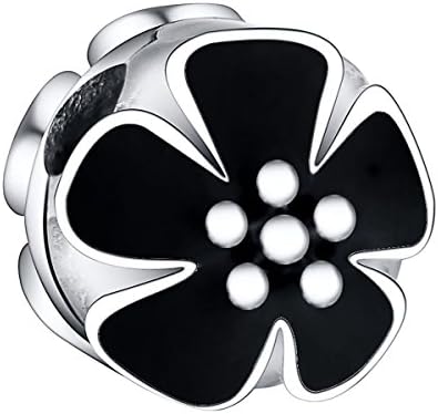 925 Sterling Silver Charms Black Cherry Blossoms Clip European Charm Beads Fit Snake Chain Bracelet Bangle Necklace DIY Jewelry Making