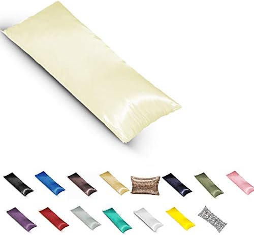 TAOSON Silky Soft Satin Soild Body Pillow Cover Pillowcase Pillow Protector Cushion Cover with Zippers Only Cover No Insert 21"x54" Fits 21 x 54, 20 x 54 - Ivory
