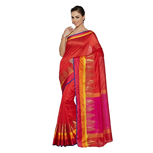 Viva N Diva Peach Banarasi Art Silk Saree With Unstitched Blouse Piece
