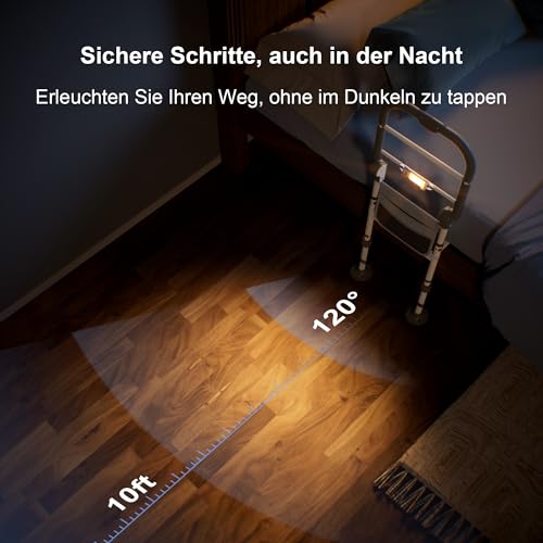 SANEWE Sponda Letto Anziani,Sponde per letto Anziani con borsa Supporto Regolabile in Altezza Pieghevole,Maniglia Antiscivolo,Luce con Sensore di Movimento,Adatto a Qualsiasi letto,Portata 160 kg