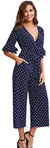 Cinyifaan Women's V Neck Casual Loose Long Jumpsuits Romper Playsuit with Belt