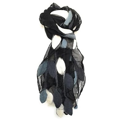 Women's Merino Vine Leaf Felted Wool Silk Long Art Scarf Fairtrade Women's Merino Vine Leaf Felted Wool Silk Long Art Scarf Fairtrade