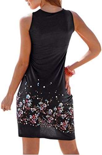 OMEYA WL Women's Summer Casual Loose Mini Dress Print Pleated Sleeveless Sundress A-Line Beach Dresses (M, Black)