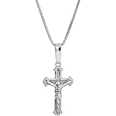 Vanbelle Sterling Silver Jewelry - Rhodium Plated with 925 Stamp - Jesus Crucifix Pendant Necklace - Elegant Handcrafted for Women - Chain 16" long + 2" extender