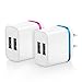 OKRAY 2 Pack 2A 10W Colorful Portable Dual USB Travel Wall Home Charger Power Adapter Plug for iPhone SE 6s Plus, iPad, Samsung Galaxy, Android, HTC, LG, Google Nexus, Nokia (Blue Hot Pink)