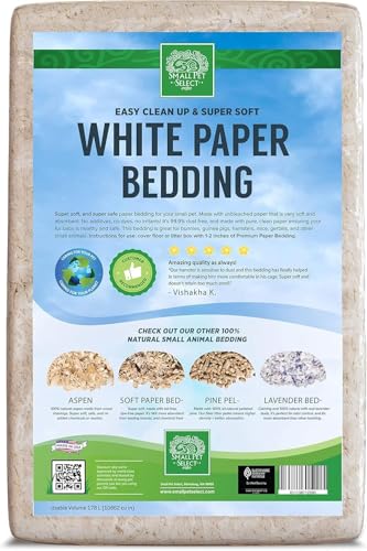 SMALL PET SELECT Premium Small Animal Bedding, Unbleached White Paper Bedding for Small Indoor and Outdoor Pets, Made in USA, White, 178L